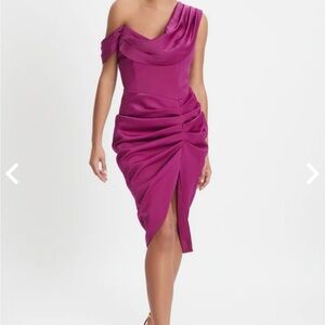 Lavish Alice Pink Asymmetrical Ruched Cocktail Dress